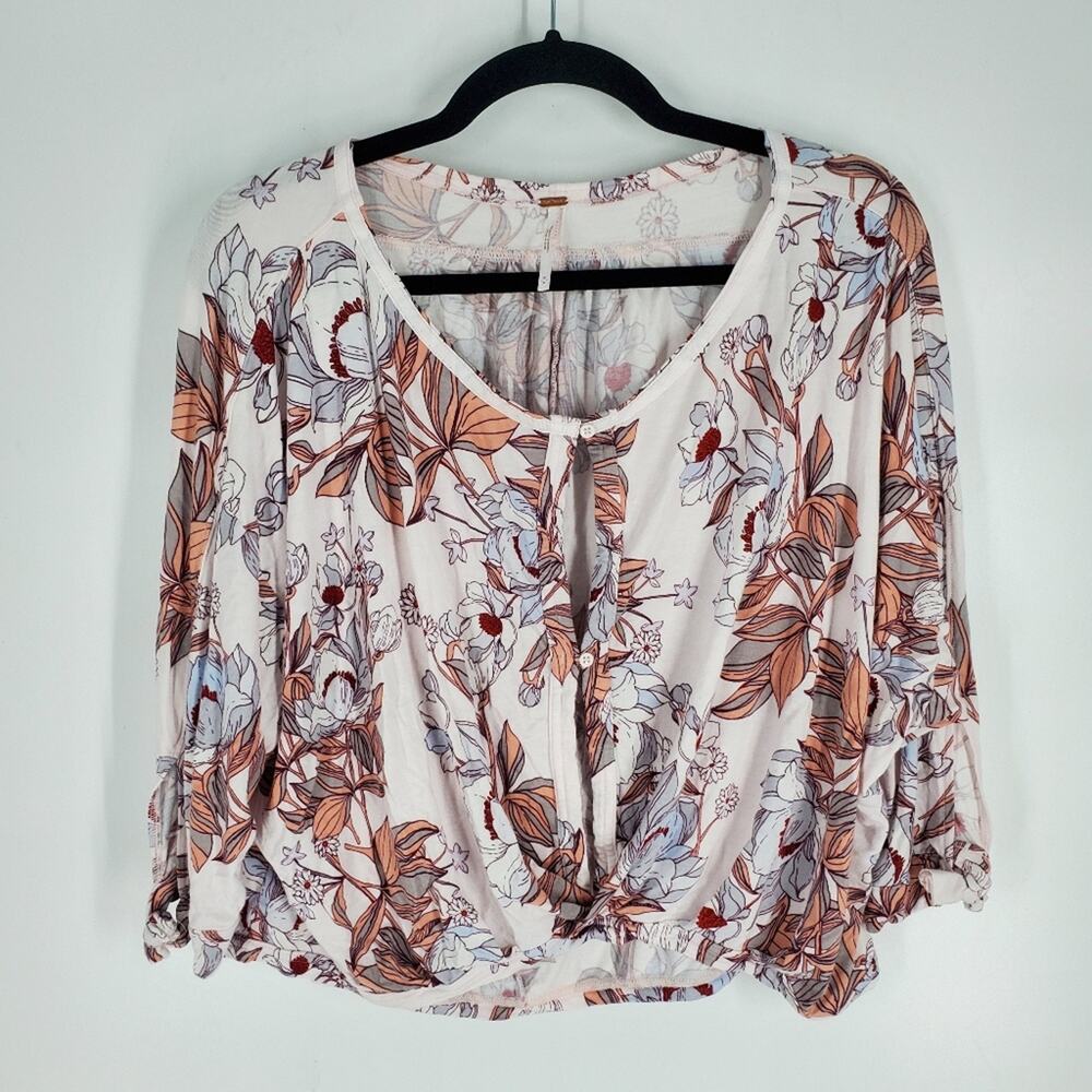 Free People White Floral Button Down Tie Sleeve Keepin On Blouse S